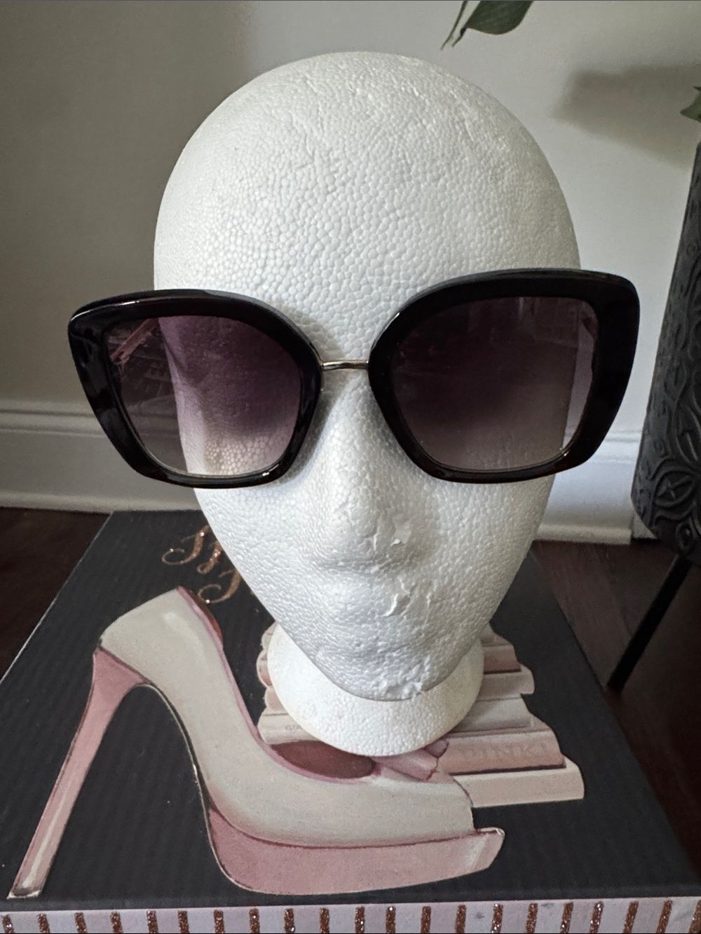 Frye Black Frame Sunglasses with Gradient Purple Lenses